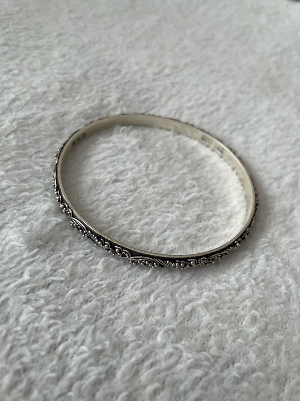 Vintage Lois Hill 925 Sterling Silver Floral Scroll Bangle Bracelet - Silver
